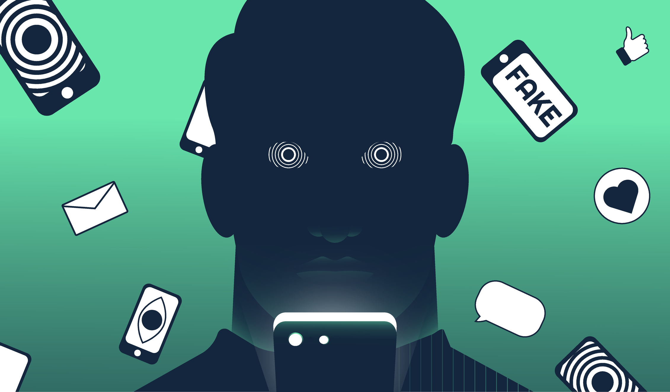 Man hypnotized by smartphone vector illustration