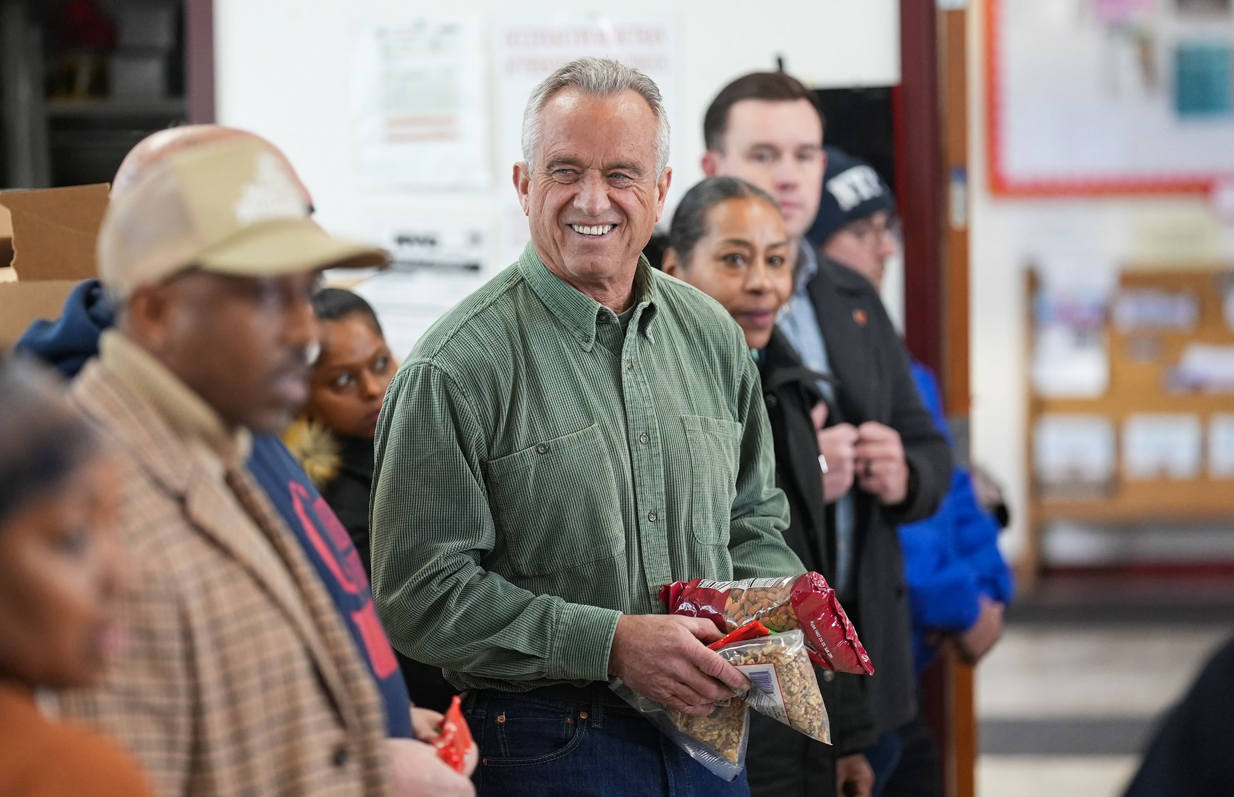 Robert F. Kennedy, Jr. visits the First Baptist Church Food Pantry in New York City, on Feb. 17, 2024.