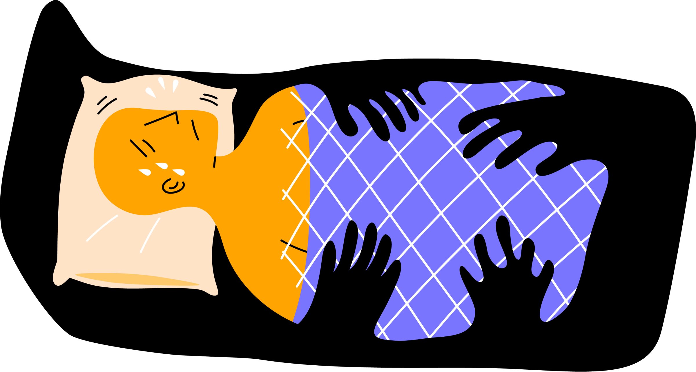 A man is asleep and get nightmare and sleep paralysis. Sleep Paralysis concept, flat vector illustration.