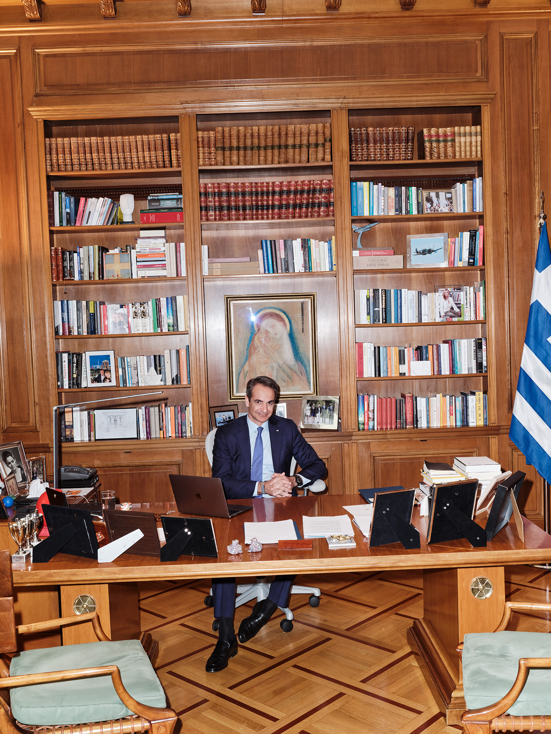 The Greek Prime Minister in his office at Maximos Mansion in Athens on March 12.