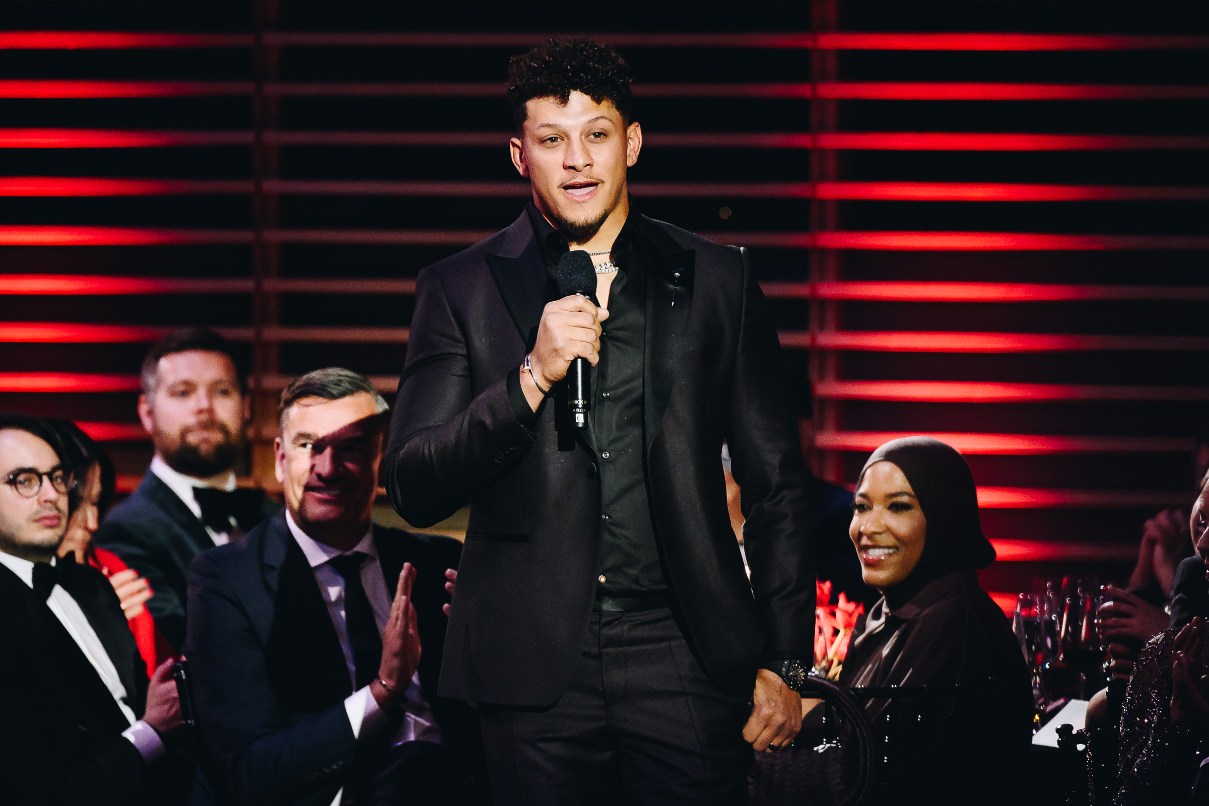 Patrick Mahomes speaks during a toast at the TIME 100 Gala