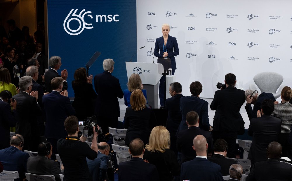 Yulia Navalnaya speaks at the Munich Security Conference on Feb. 16, 2024.