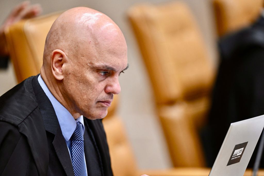 Brazilian Supreme Court judge Alexandre de Moraes attends a trial at the Supreme Court plenary that resumed hearings in the closely watched case on whether to restrict native peoples' rights to claim their ancestral lands, in Brasilia on Sept. 20, 2023.