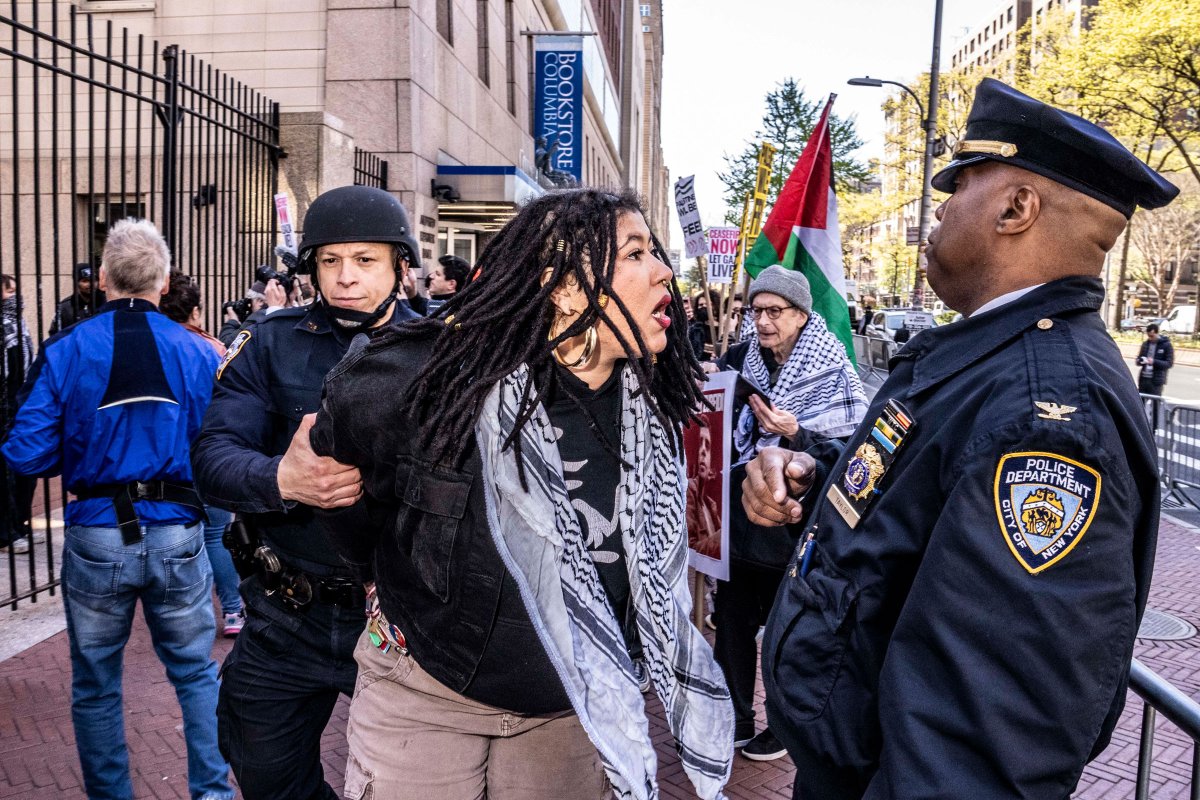 Pro-Palestinian and pro-Israel protests continue outside the gates of Columbia University, and inside the campus, in New York City, on April 22, 2024.