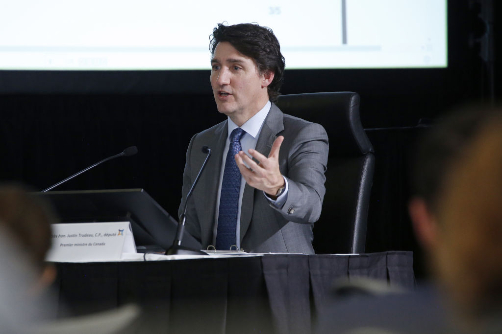 Justin Trudeau, Canada's prime minister, testifies before a foreign interference inquiry in Ottawa, Ontario, Canada, on Wednesday, April 10, 2024.