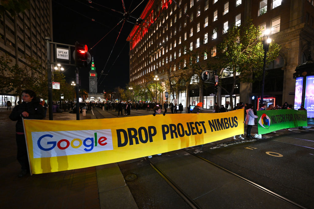 Hundreds of protestors gather outside Google's offices in San Francisco for Palestine