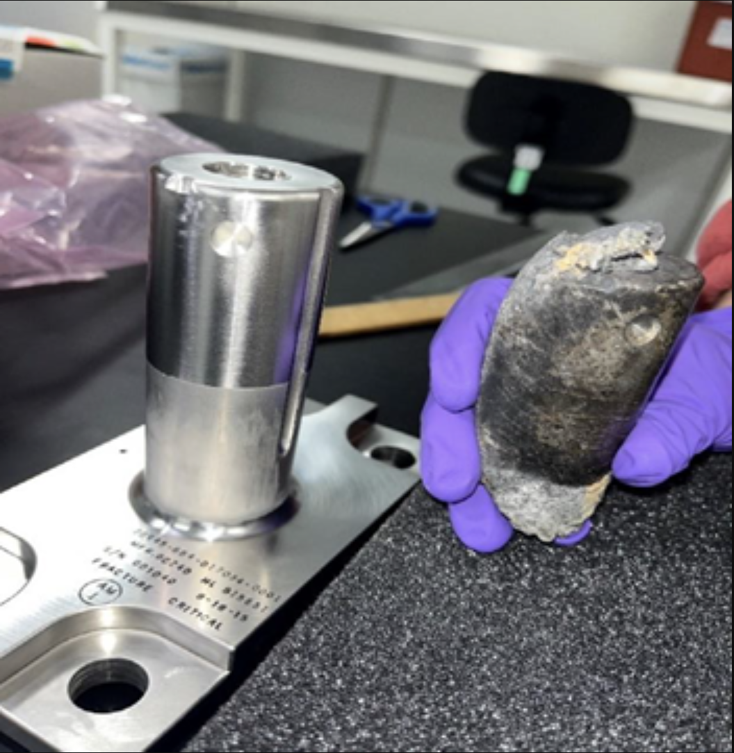 This photo shows the recovered stanchion from the NASA flight support equipment used to mount International Space Station batteries on a cargo pallet. The stanchion survived re-entry through Earth’s atmosphere on March 8, 2024, and impacted a home in Naples, Florida.