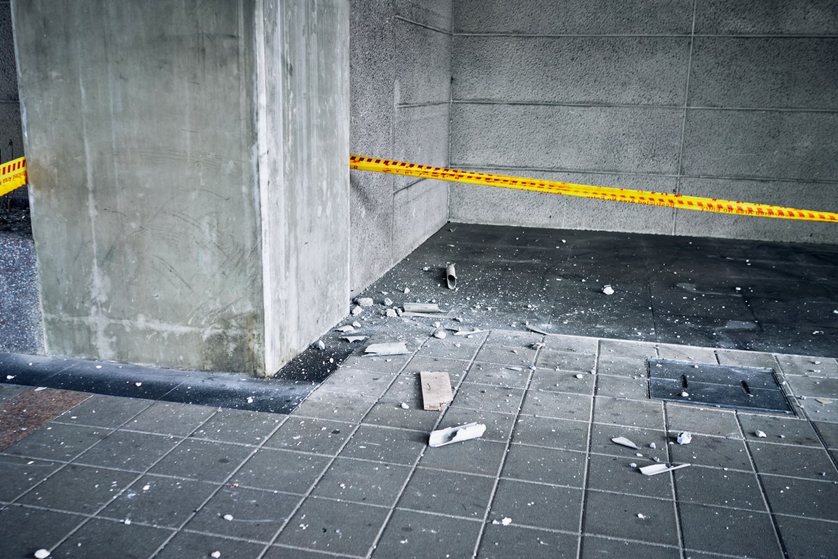 Debris at the Zhongyuan Taipei Metro station following an earthquake in Taipei, Taiwan.