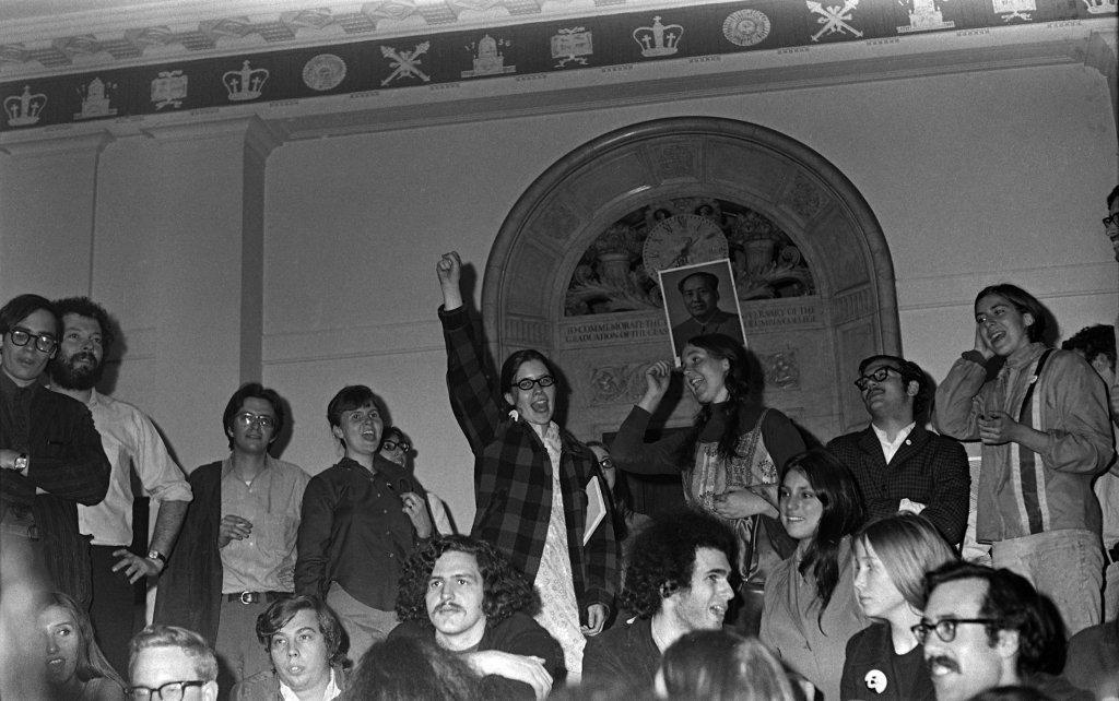 Columbia University students occupy Hamilton Hall on April 23, 1968.