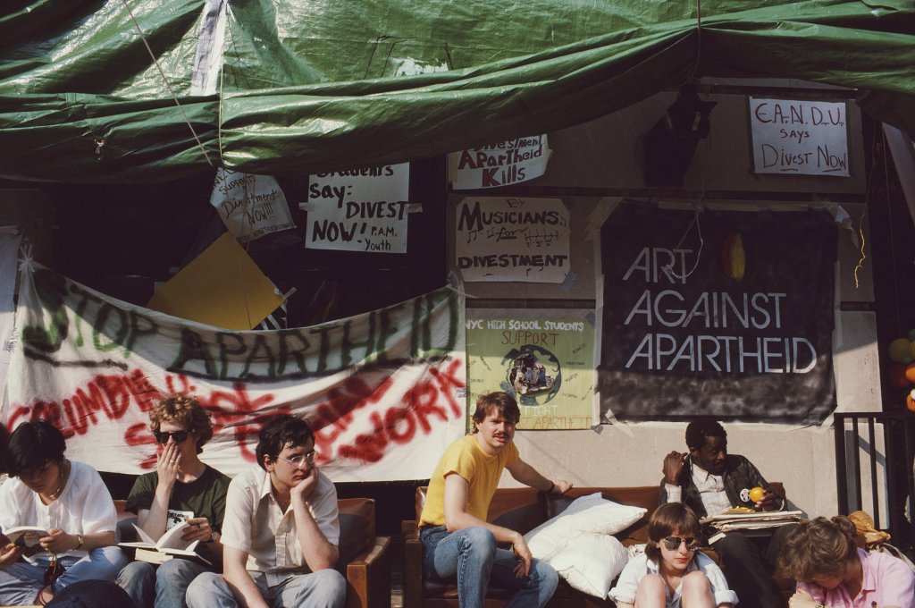 A protest against apartheid at Columbia University, April 4, 1985.